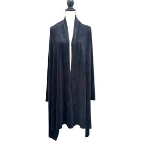 PURE DKNY BLACK MULTIWAY OPEN FRONT FLEECE COZY ASYMMETRICAL CARDIGAN